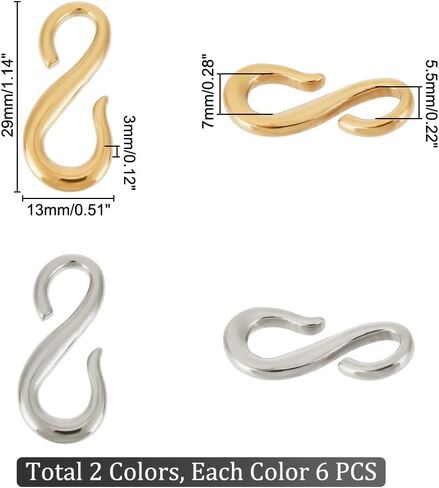 UniCraftale 12pcs 2 ألوان 304 من الفولاذ المقاوم للصدأ s-hook clasps موصلات المشبك موصلات خطاف على شكل s صغير على شكل s ملحقات الخطاف لأساور DIY مجوهرات المجوهرات in Saudi Arabia