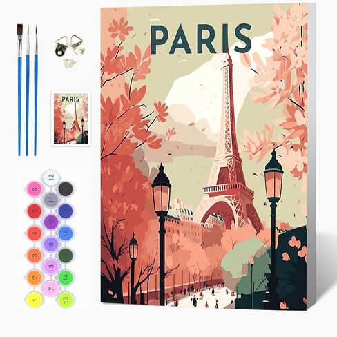 Auremi Paris Paint بواسطة مجموعات الأرقام مع طلاء برج DIY مؤطرة حسب عدد القماش للبالغين ، وسهلة الأكريليك في قماش مع فرش للديكور 20x30cm in Saudi Arabia