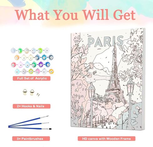 Auremi Paris Paint بواسطة مجموعات الأرقام مع طلاء برج DIY مؤطرة حسب عدد القماش للبالغين ، وسهلة الأكريليك في قماش مع فرش للديكور 20x30cm in Saudi Arabia