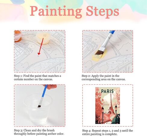 Auremi Paris Paint بواسطة مجموعات الأرقام مع طلاء برج DIY مؤطرة حسب عدد القماش للبالغين ، وسهلة الأكريليك في قماش مع فرش للديكور 20x30cm in Saudi Arabia