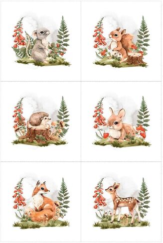 UNIQUE Woodland Forest Little Animals Fabric Panel Set (6 Panels, 12x12in Each), Baby Quilt Panels, Cotton Twill Fabric Panel Set for Quilting in Saudi Arabia