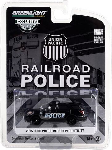 2015 Police Interceptor Utility Black Union Pacific Railroad Police Hobby Exclusive Series 1/64 Diecast Model Car by Greenlight 30386 in Saudi Arabia