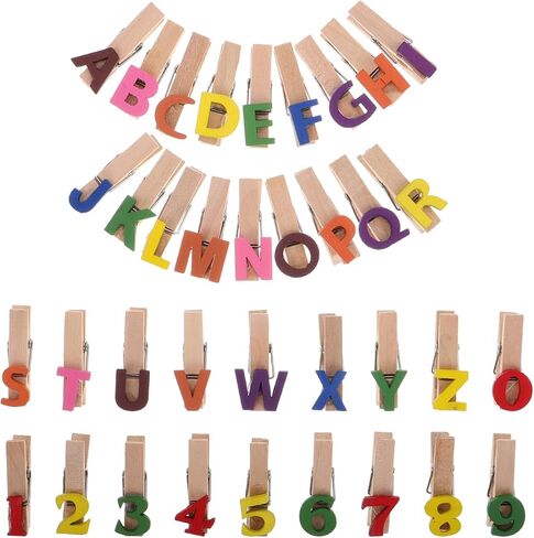 Cabilock 35Pcs Mini Wooden Clothespins with Numbers and Letters, Multi-Functional Clips for Hanging Photos, Notes, Cards, and Decorations, Compact Design for Desktop and Wall Use, 1.37X0.39X0.39 Inch in Saudi Arabia