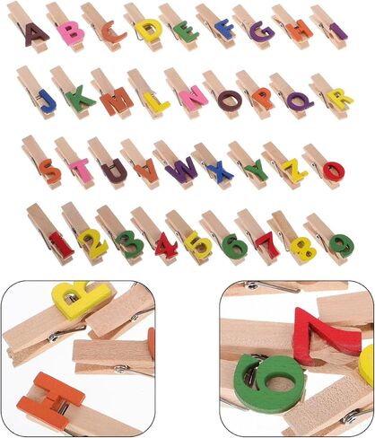 Cabilock 35Pcs Mini Wooden Clothespins with Numbers and Letters, Multi-Functional Clips for Hanging Photos, Notes, Cards, and Decorations, Compact Design for Desktop and Wall Use, 1.37X0.39X0.39 Inch in Saudi Arabia