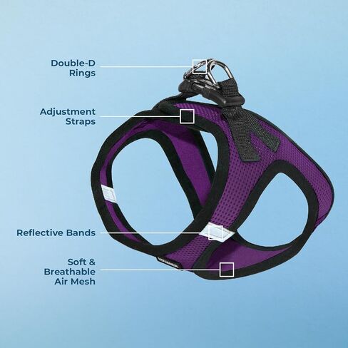 Voyager Step-in Air Dog Harness - All Weather Mesh, Reflective, No Pull Harness for Small, Medium Dogs, Cats - Secure with Hook & Loop Fastener, Buckle, Double D-Rings - Purple/Black Trim, XS in Saudi Arabia
