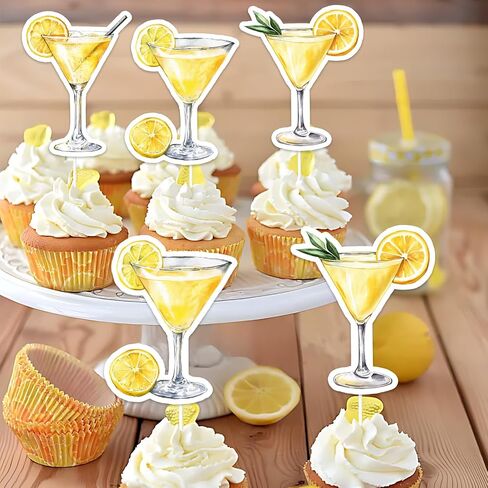 36pcs Lemon Drop Martini Cupcake Topper Cocktail Party Theme Cake Decoration Yellow Martini Birthday Party Decorations for Women Wedding Bridal Shower in Kuwait