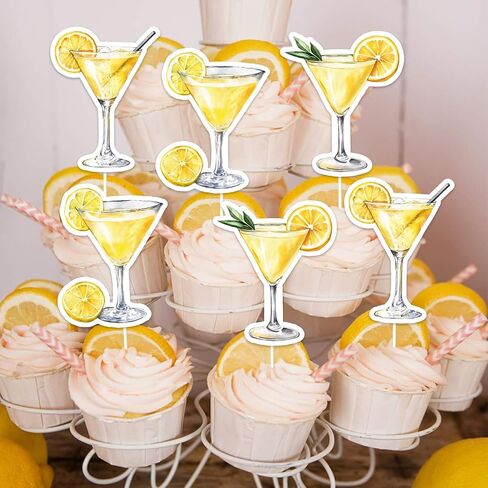 36pcs Lemon Drop Martini Cupcake Topper Cocktail Party Theme Cake Decoration Yellow Martini Birthday Party Decorations for Women Wedding Bridal Shower in Kuwait