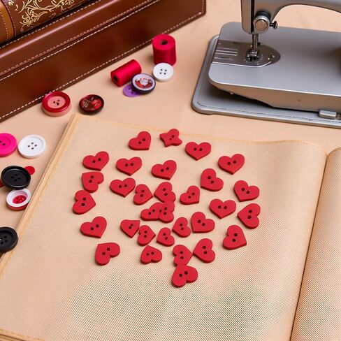 100pcs 2 ثقوب زر القلب الأحمر الحب الأحمر حب القلب زر خشبي الملابس ديي ملحق أزرار الخياطة خياطة مفاهيم وإمدادات الخياطة ، وأزرار الخياطة in Saudi Arabia