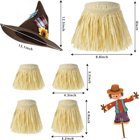 SATINIOR 6 Pieces Scarecrow Costume Include Scarecrow Hat Raffia Scarecrow Straw Kit Baby Costumes Toddler Girl Halloween Decorations Halloween Costumes Harvest Party Accessory, Classic Colors in Saudi Arabia