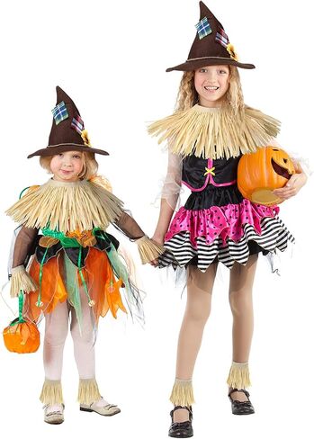 SATINIOR 6 Pieces Scarecrow Costume Include Scarecrow Hat Raffia Scarecrow Straw Kit Baby Costumes Toddler Girl Halloween Decorations Halloween Costumes Harvest Party Accessory, Classic Colors in Saudi Arabia