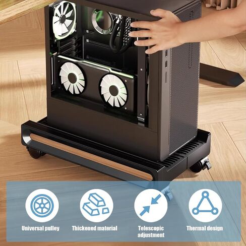 SeLani Adjustable Mobile CPU Stand 7.4"-12.2" Ventilated PC Cart for Floor Computer Tower Holder with 4 Locking Caster Wheels Compatible with Most Desktop Computers Mainframes in Saudi Arabia