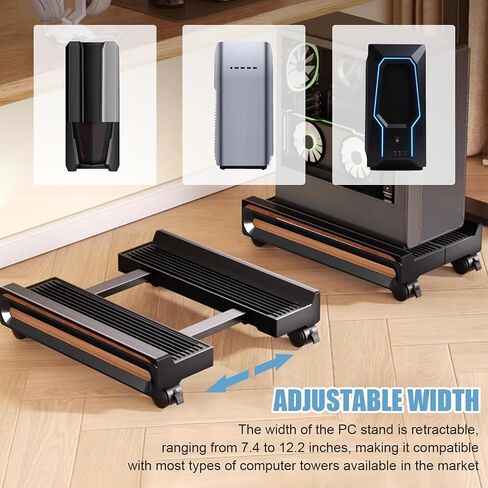 SeLani Adjustable Mobile CPU Stand 7.4"-12.2" Ventilated PC Cart for Floor Computer Tower Holder with 4 Locking Caster Wheels Compatible with Most Desktop Computers Mainframes in Saudi Arabia