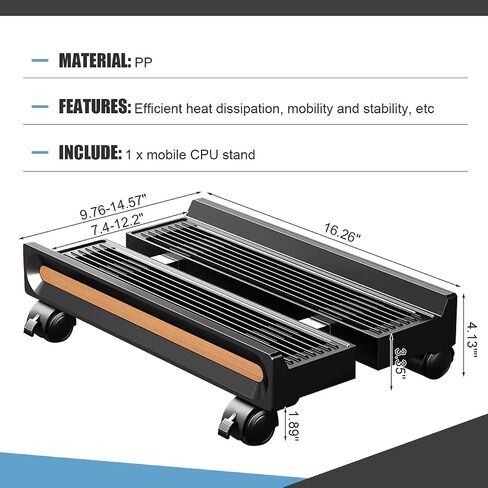 SeLani Adjustable Mobile CPU Stand 7.4"-12.2" Ventilated PC Cart for Floor Computer Tower Holder with 4 Locking Caster Wheels Compatible with Most Desktop Computers Mainframes in Saudi Arabia