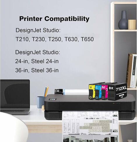 712XL 712 XL Ink High Livel متوافق مع HP 712 Combo Combo Combo Combo Pack Pack لـ HP DesignJet T210 Ink T230 T250 T630 T650 Studio Closeter Printer (1 Black ، 1 Cyan ، 1 Magenta ، 1 صفر ، 4Pack) in Saudi Arabia