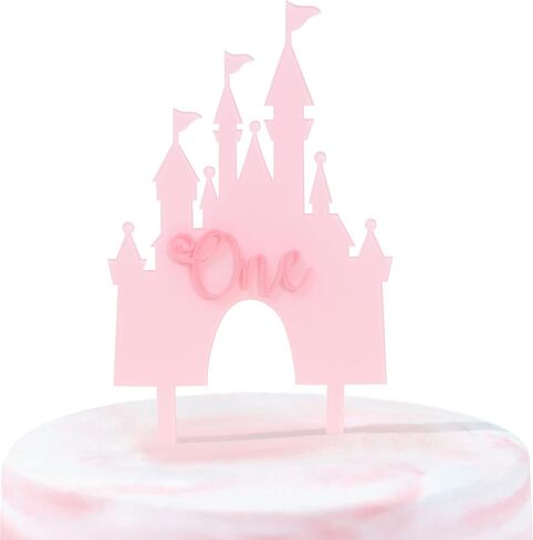 Pink Castle One Cake Topper - ديكورات عيد ميلاد صغيرة الأميرة الأولى ، كعكة عيد ميلاد أكريليك ، توببر ، زفاف الأميرة الأولى للذكرى المركزية ، الدعائم الحلوة السحرية للحفلات (القوس) in Kuwait