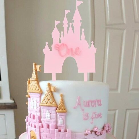 Pink Castle One Cake Topper - ديكورات عيد ميلاد صغيرة الأميرة الأولى ، كعكة عيد ميلاد أكريليك ، توببر ، زفاف الأميرة الأولى للذكرى المركزية ، الدعائم الحلوة السحرية للحفلات (القوس) in Kuwait