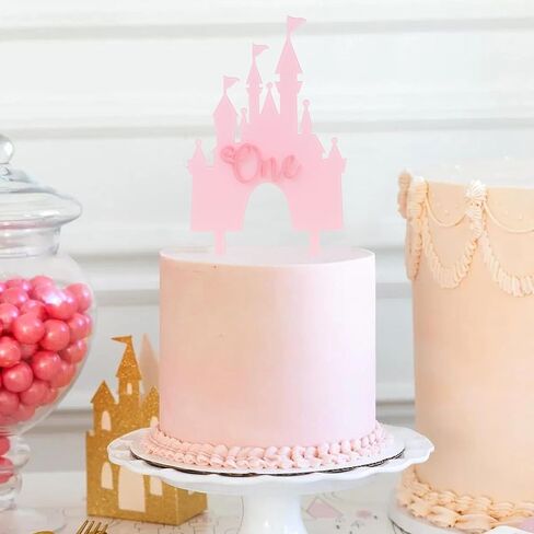 Pink Castle One Cake Topper - ديكورات عيد ميلاد صغيرة الأميرة الأولى ، كعكة عيد ميلاد أكريليك ، توببر ، زفاف الأميرة الأولى للذكرى المركزية ، الدعائم الحلوة السحرية للحفلات (القوس) in Kuwait