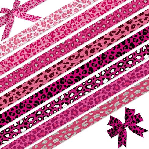 Leopard Ribbon 8 Pack - 24 ياردة مجموعة أشرطة مطبوعة وردية ، 3/8 بوصة طباعة حيوانات للحيوان in Kuwait