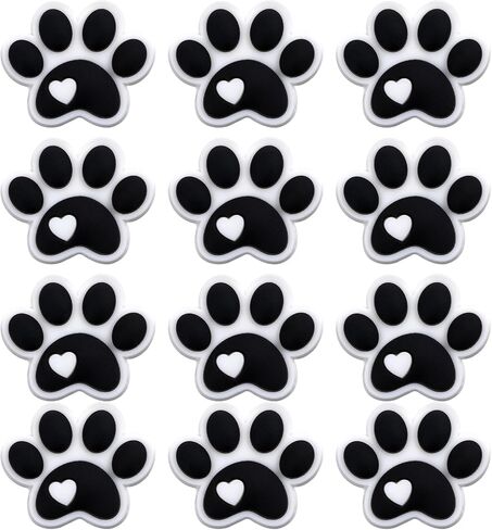 12Pcs Dog Paw Print Beads for Beadable Pens, Beaded Pen Charms Keychain Making Supplies, Black Puppy Paw Silicone Focal Beads with Heart for DIY Crafts in Saudi Arabia
