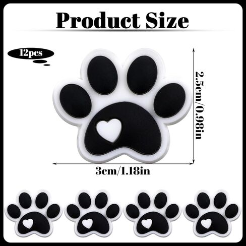 12Pcs Dog Paw Print Beads for Beadable Pens, Beaded Pen Charms Keychain Making Supplies, Black Puppy Paw Silicone Focal Beads with Heart for DIY Crafts in Saudi Arabia