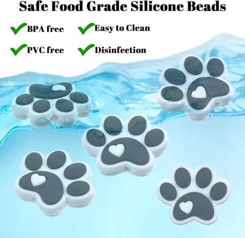 12Pcs Dog Paw Print Beads for Beadable Pens, Beaded Pen Charms Keychain Making Supplies, Black Puppy Paw Silicone Focal Beads with Heart for DIY Crafts in Saudi Arabia
