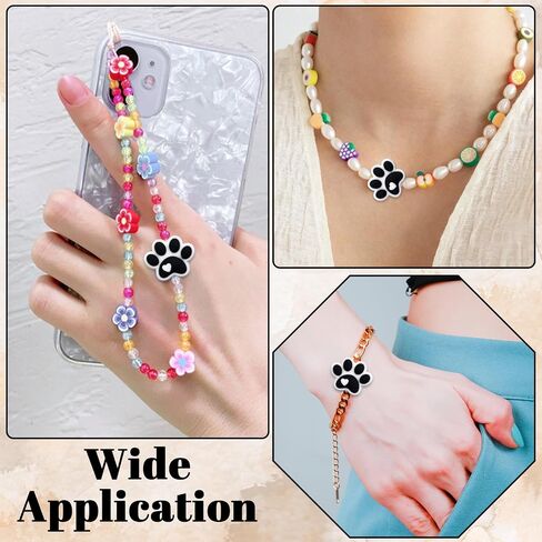 12Pcs Dog Paw Print Beads for Beadable Pens, Beaded Pen Charms Keychain Making Supplies, Black Puppy Paw Silicone Focal Beads with Heart for DIY Crafts in Saudi Arabia