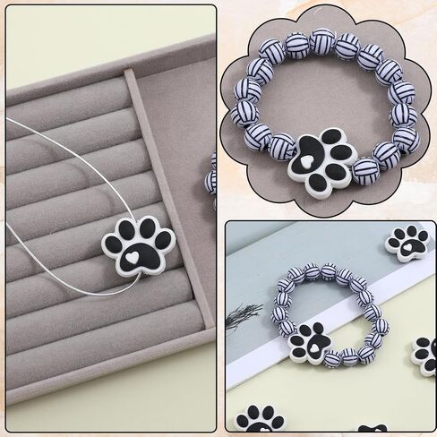 12Pcs Dog Paw Print Beads for Beadable Pens, Beaded Pen Charms Keychain Making Supplies, Black Puppy Paw Silicone Focal Beads with Heart for DIY Crafts in Saudi Arabia