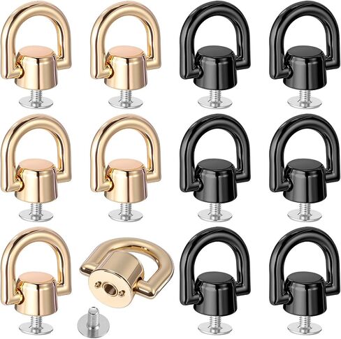 Xindojuz 12 PCS D Rings for Purse, Heavy Duty Metal Purse Hardware Conversion Kit 360 Degree Leather Rivets Post Head Buttons with Stud Screws for Bag Handbag DIY Craft Making (Black, Gold) in Saudi Arabia