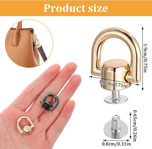 Xindojuz 12 PCS D Rings for Purse, Heavy Duty Metal Purse Hardware Conversion Kit 360 Degree Leather Rivets Post Head Buttons with Stud Screws for Bag Handbag DIY Craft Making (Black, Gold) in Saudi Arabia