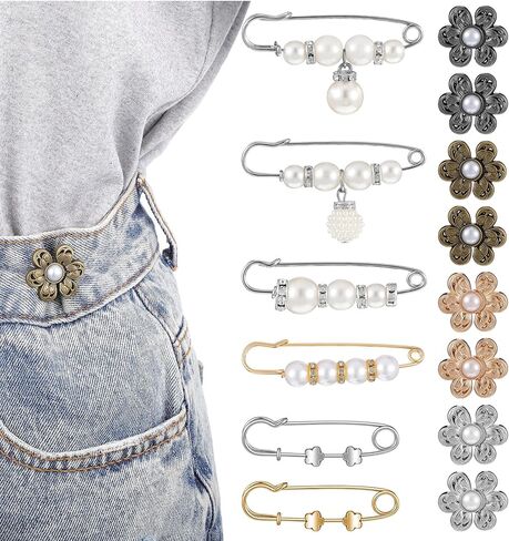 14 مجموعة ضيقة ضيقة بانت ، دبابيس أزرار اللؤلؤ ، دبابيس أزرار الزهور للجينز الفضفاض in Kuwait