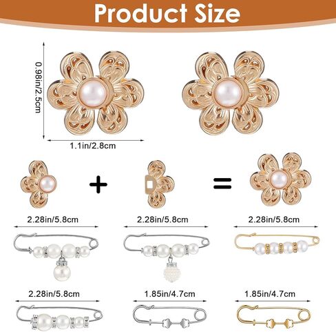 14 مجموعة ضيقة ضيقة بانت ، دبابيس أزرار اللؤلؤ ، دبابيس أزرار الزهور للجينز الفضفاض in Kuwait