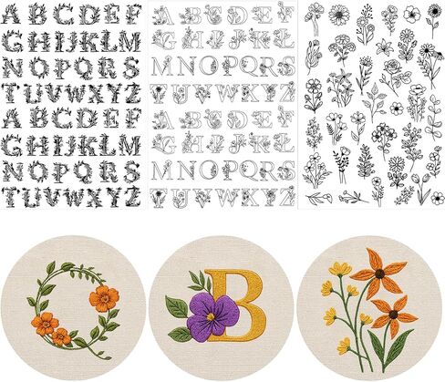 Flower Water Soluble Embroidery Patterns, 3 Sheets 80 Pcs Stick and Stitch Embroidery Papers Wash Away, Transfer Paper with Pre-Printed Floral Leaves Designs for Hand Sewing Lovers Beginners in Kuwait