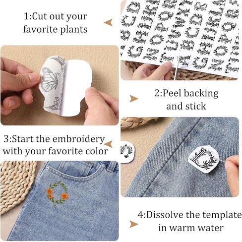 Flower Water Soluble Embroidery Patterns, 3 Sheets 80 Pcs Stick and Stitch Embroidery Papers Wash Away, Transfer Paper with Pre-Printed Floral Leaves Designs for Hand Sewing Lovers Beginners in Kuwait