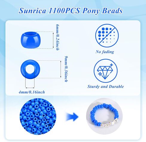 1100pcs حبات المهر الأسود 6 × 9 مم حبات بلاستيكية كبيرة الثقب الكبير لـ Kandi ، وضفائر الشعر ، وسلاسل المفاتيح ، وصنع المجوهرات in Kuwait