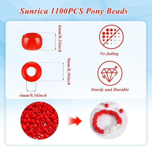 1100pcs حبات المهر الأسود 6 × 9 مم حبات بلاستيكية كبيرة الثقب الكبير لـ Kandi ، وضفائر الشعر ، وسلاسل المفاتيح ، وصنع المجوهرات in Kuwait