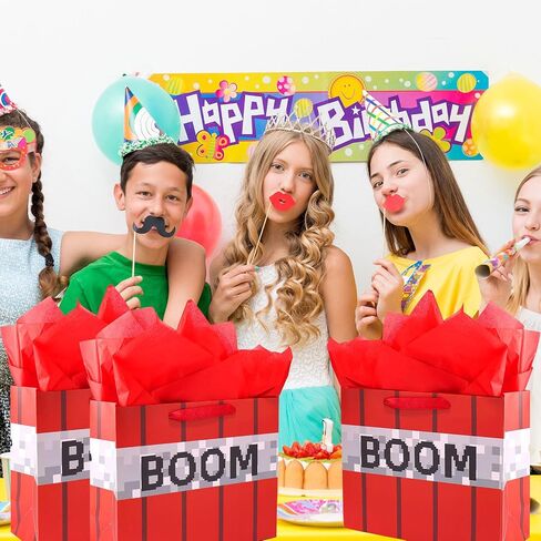 Pixel Party Party Favor Favor Facs ، Red Treat Bag Game Game Party Favor Boom Boom Candy Snack Bag for Decord Decorations Supplies in Saudi Arabia