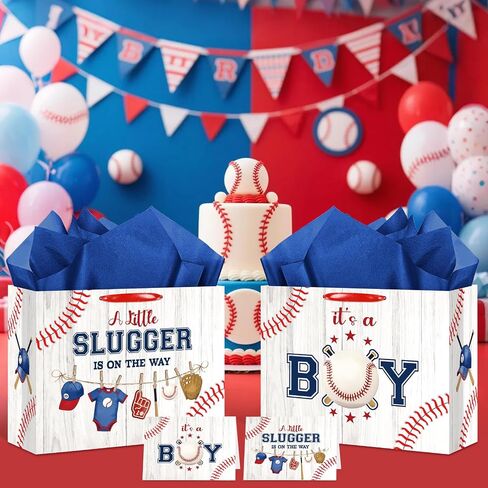 Baseball Baby Shower Birthday Gift Bag for Baby Boys A Little Slugger is On The Way Bag with Wrapping Paper Card Baseball Its A Boy Gift Bag for Sport Baby Shower Birthday Party Supplies in Saudi Arabia