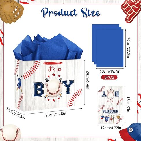 Baseball Baby Shower Birthday Gift Bag for Baby Boys A Little Slugger is On The Way Bag with Wrapping Paper Card Baseball Its A Boy Gift Bag for Sport Baby Shower Birthday Party Supplies in Saudi Arabia