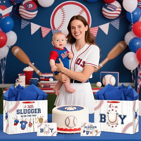 Baseball Baby Shower Birthday Gift Bag for Baby Boys A Little Slugger is On The Way Bag with Wrapping Paper Card Baseball Its A Boy Gift Bag for Sport Baby Shower Birthday Party Supplies in Saudi Arabia