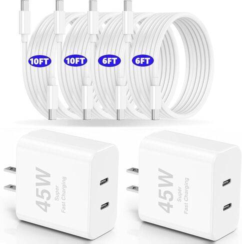 2Pack 45W Super Fast USB C Charger and 10ft Android Phone Charger Cable Cord Long, Type C Wall Charging Block Plug for Samsung Galaxy S24/S23 Ultra/S23/S23+/S22/S22 Ultra/S22 Plus/S21/Note 20/Note10+ in Saudi Arabia