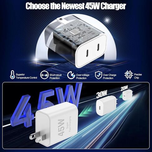 2Pack 45W Super Fast USB C Charger and 10ft Android Phone Charger Cable Cord Long, Type C Wall Charging Block Plug for Samsung Galaxy S24/S23 Ultra/S23/S23+/S22/S22 Ultra/S22 Plus/S21/Note 20/Note10+ in Saudi Arabia