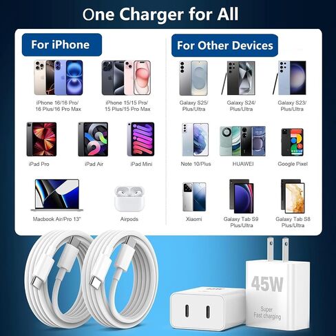 2Pack 45W Super Fast USB C Charger and 10ft Android Phone Charger Cable Cord Long, Type C Wall Charging Block Plug for Samsung Galaxy S24/S23 Ultra/S23/S23+/S22/S22 Ultra/S22 Plus/S21/Note 20/Note10+ in Saudi Arabia