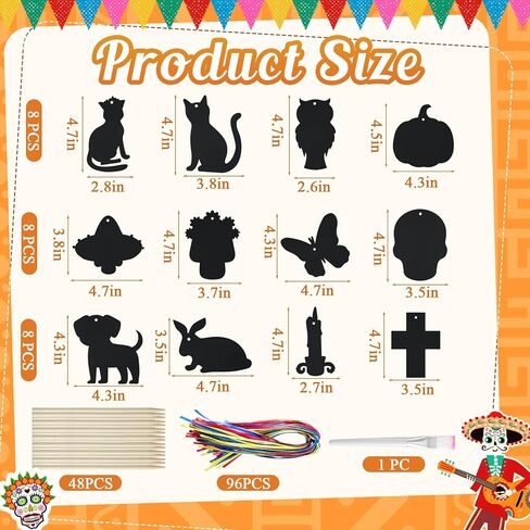 96 PCS Day of the Dead Scratch Paper Kit Dia de los Muertos Sugar Skull Paper Paper Off Cards Day of the Dead For Halloween Scratchs Hanging Warkents Gift Party Classroom Classroom in Saudi Arabia