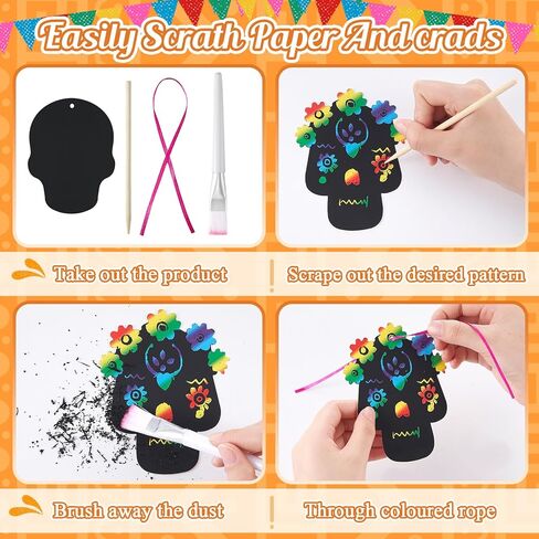 96 PCS Day of the Dead Scratch Paper Kit Dia de los Muertos Sugar Skull Paper Paper Off Cards Day of the Dead For Halloween Scratchs Hanging Warkents Gift Party Classroom Classroom in Saudi Arabia