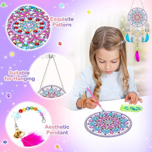 Gifts for 5 6 8 10 Year Old Girls: Craft Kits for Kids Ages 8-12 - Diamond Painting Art Kits for Kid Crafts Wind Chime - Birthday Gift Toys for 6 7 9 11 Year Old Girl Gem Art Supplies Dreamcatcher in Saudi Arabia