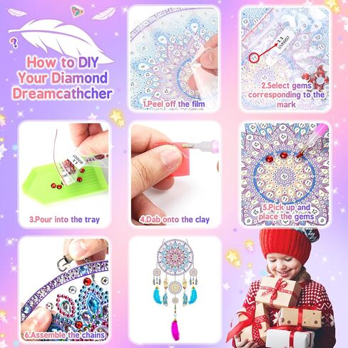 Gifts for 5 6 8 10 Year Old Girls: Craft Kits for Kids Ages 8-12 - Diamond Painting Art Kits for Kid Crafts Wind Chime - Birthday Gift Toys for 6 7 9 11 Year Old Girl Gem Art Supplies Dreamcatcher in Saudi Arabia