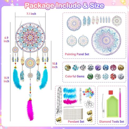 Gifts for 5 6 8 10 Year Old Girls: Craft Kits for Kids Ages 8-12 - Diamond Painting Art Kits for Kid Crafts Wind Chime - Birthday Gift Toys for 6 7 9 11 Year Old Girl Gem Art Supplies Dreamcatcher in Saudi Arabia