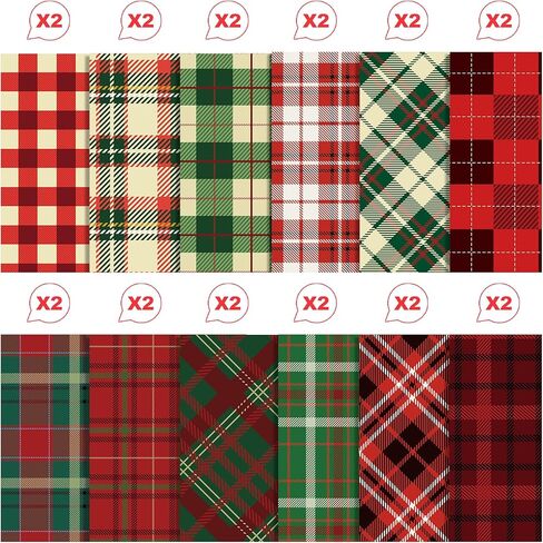 24 Sheets Christmas Pattern Paper Christmas Scrapbook Paper Red Green Collection Plaid Pattern Decorative Craft Papers, for Card Making Photo Album, 11.8 x 11.8 Inch in Saudi Arabia