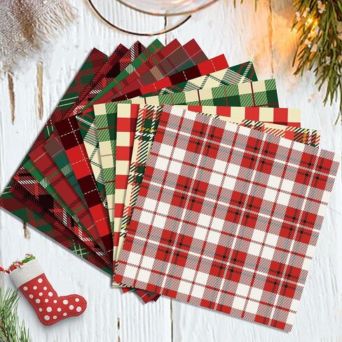 24 Sheets Christmas Pattern Paper Christmas Scrapbook Paper Red Green Collection Plaid Pattern Decorative Craft Papers, for Card Making Photo Album, 11.8 x 11.8 Inch in Saudi Arabia