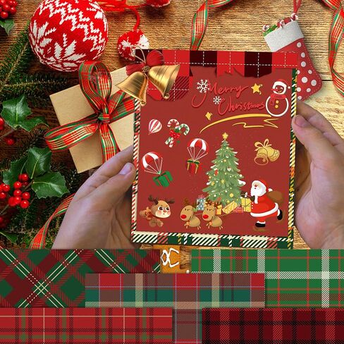 24 Sheets Christmas Pattern Paper Christmas Scrapbook Paper Red Green Collection Plaid Pattern Decorative Craft Papers, for Card Making Photo Album, 11.8 x 11.8 Inch in Saudi Arabia